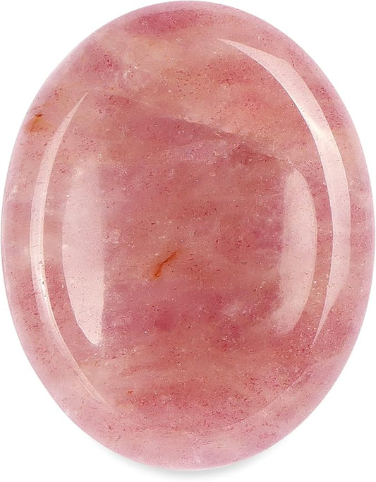 2" Strawberry Quartz Worry Stone Cherry Palm Stones Healing Crystals for Anxiety Meditation Thumb Stone Witchy Strawberry Decor Gift