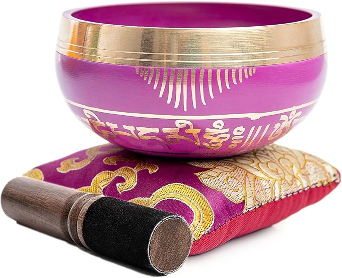 Tibetan Singing Bowl Set - Easy To Play for Beginners - Authentic Handcrafted Mindfulness Meditation Holistic Sound 7 Chakra Healing Gift by Himalayan Bazaar (Orchid)