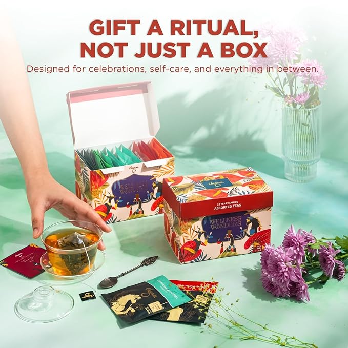 CHAYAM Assorted Tea Bags Variety Pack | 20 Pyramid Tea Bags - 5 Flavours x 4 each | Tea Bag Sampler Assortment | Green Tea, Herbal Tea Gift Box