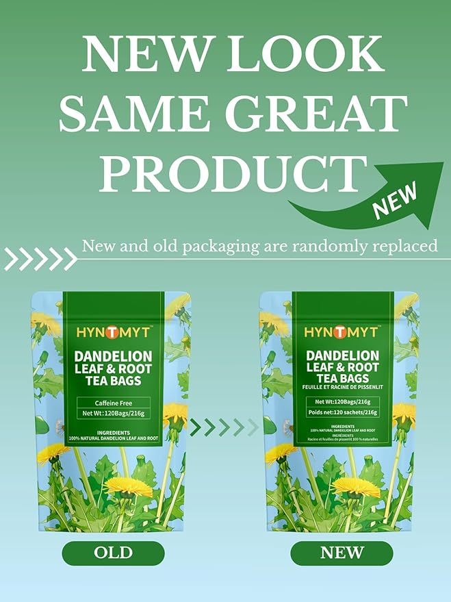 HYNTMYT Dandelion Leaf & Root Tea, Natural Roasted Dandelion Root, Mild & Earthy Taste, Caffeine Free, 120 Count