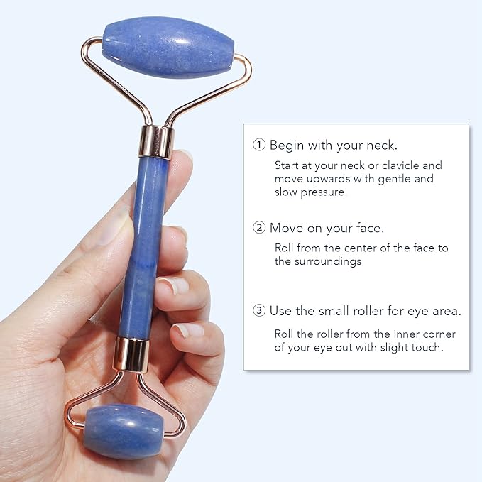 BAIMEI Jade Face Roller & Gua Sha, Facial Beauty Roller Skin Care Tools, Self Care Gift for Men Women, Massager for Face, Eyes, Neck, Relieve Fine Lines and Wrinkles - Blue