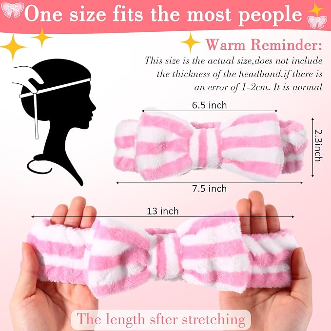 WILLBOND Spa Headband Bow Hairband Facial Makeup Women Face Wash Adjustable Skincare Headbands Flannel Towel Soft Head Wraps for Women Shower Washing Face(Cute,24 Pieces)