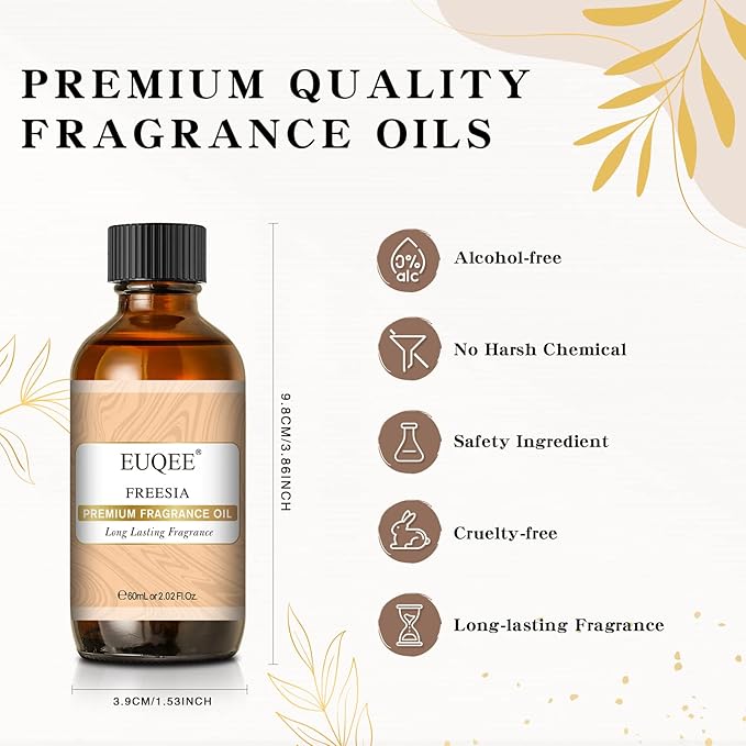 EUQEE Freesia Fragrance Oil, 60ml Premium Grade Essential Oils Scented Oil with Glass Dropper for Diffusers, DIY Soap & Bath Bombs (2.02 Fl oz)