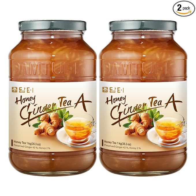 Damtuh Honey Ginger Tea – Natural Flavor & Warm Spicy Aroma, No Artificial Ingredients, Perfect for Hot or Iced Tea, Jam, or Salad Dressing (Sliced Ginger) 2.2lb 1000g x 2 Pack