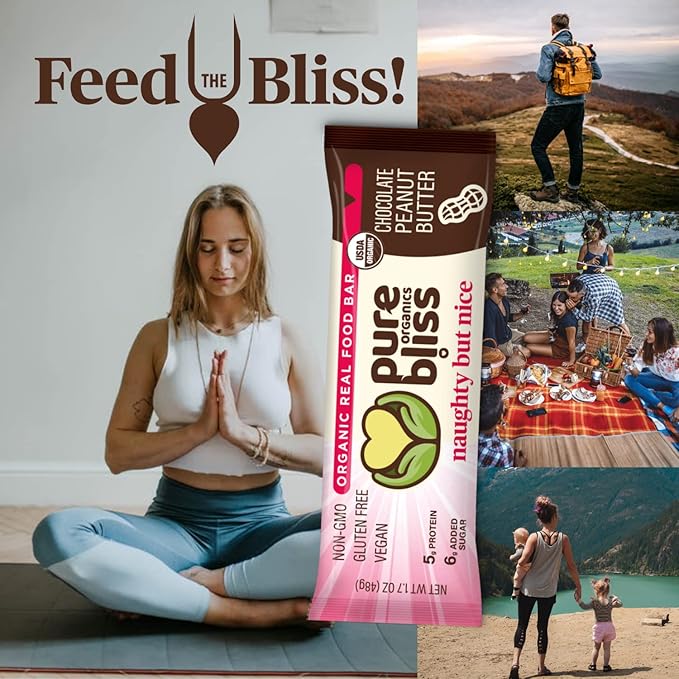 Organic Real Food Bar (Chocolate Peanut Butter) Non-GMO, Gluten Free, Vegan, Nutrition Bars, Energy Bars, Super Food Simple Ingredients, Best Tasting, Healthy Snack, Breakfast Bars, Dairy Free, Soy Free, Pure Bliss Organics (1.7 oz bar, 12-Pack Case)