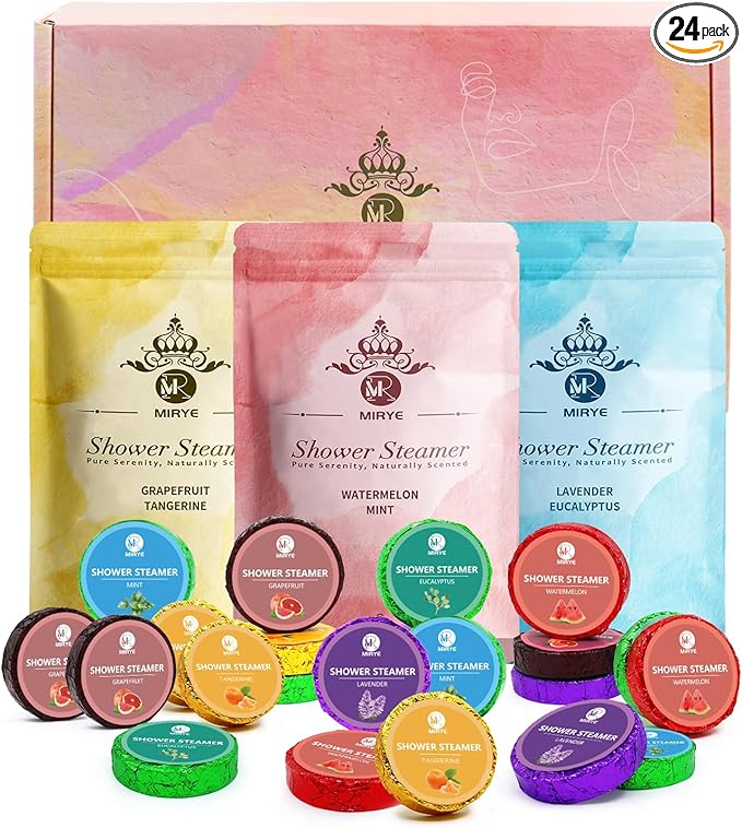 Shower Steamers Aromatherapy, 24-Pack Shower Bombs Birthday Gifts for Women, Christmas Gifts with Eucalyptus Mint Lavender Watermelon Grapefruit Tangerine Essential Oils