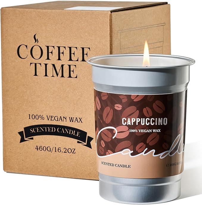 M&SENSE Cappuccino Coffee Scented Candles, Soy Wax 16.2oz 100 Hours Long Lasting Clean Burn, Large Fall Candle for Kitchen, Holiday Aromatherapy Gifts for Coffee Lovers, Cozy Winter Home Decor