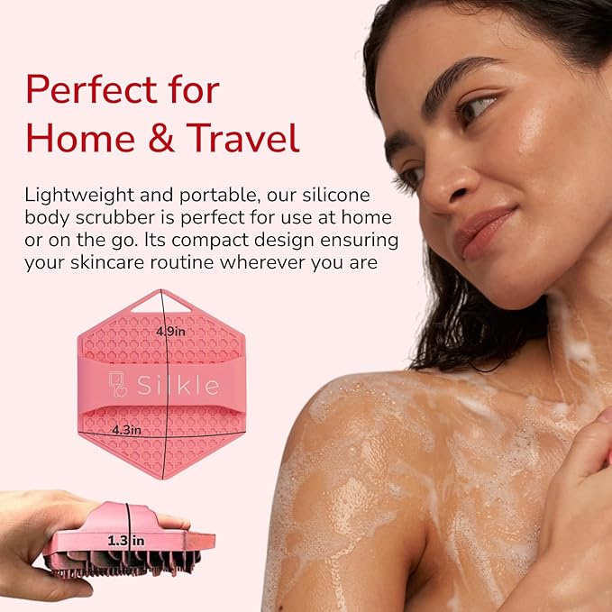 Silicone Body Scrubber - Exfoliating Bath Brush and Skin Cleanser - Shower Sponge for Gentle Body Scrub and Wash - Silicone Scrubbing Care Tool for a Refreshed and Renewed You - Pink