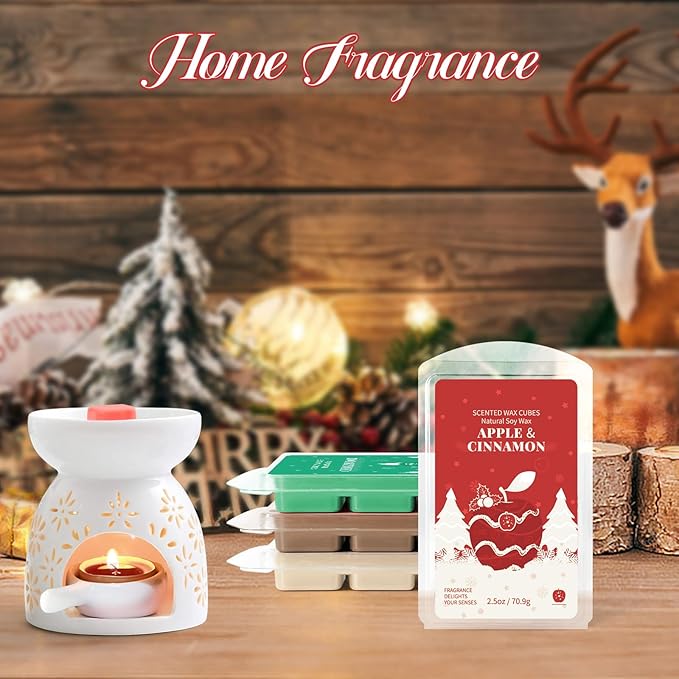 SCENTORINI Christmas Wax Melts, Scented Soy Wax Melts, 4x2.5 oz, Wax Melts for Wax Warmer, Cedar Wood, Ginger Bread, Vanilla Cake, Apple & Cinnamon