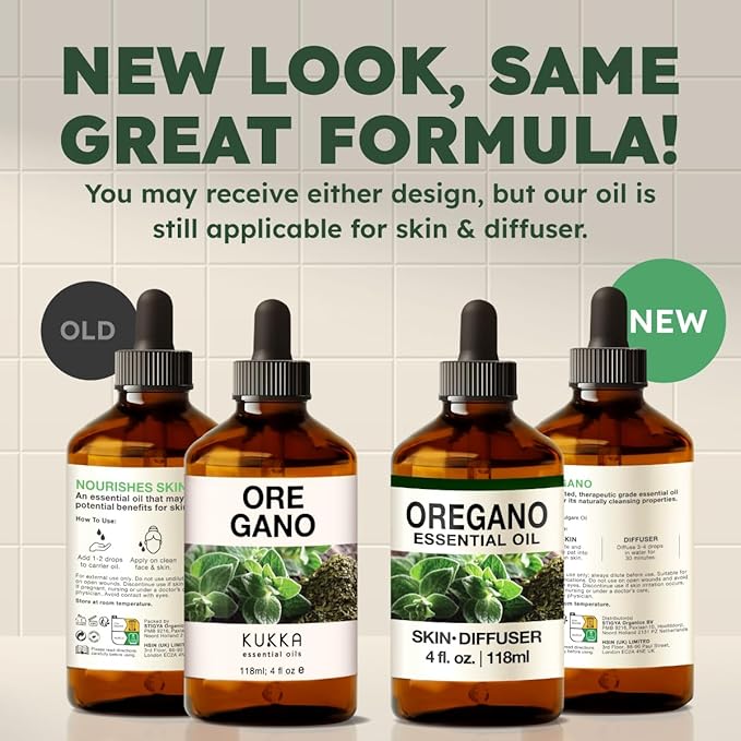 KUKKA Oregano Essential Oils - 4 Fl Oz - for Hair, Skin, Diffuser, Aromatherapy & DIY Soap Making Scent