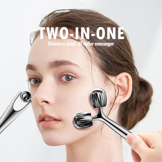 DANGSHAN Stainless Steel Face Roller and Gua Sha Massage Tool Set, Facial Massage Gua Sha Facial Tools Skincare for Face, Eye, Neck, Body Skin Care Tools Gift for Women