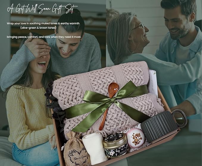 Get Well Gift Baskets for Women&Men - Self Care Package/After Surgery, Sympathy/Relaxation Gifts, Thinking of You/Grief/Bereavement/Miscarriage/Thank You Gifts for Women (Dark Green)