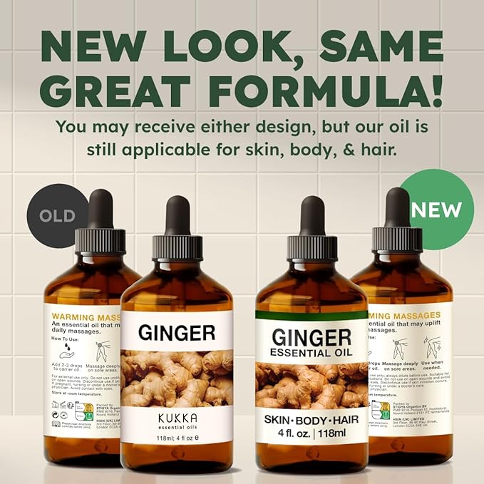 KUKKA Ginger Essential Oils - 4 Fl Oz - for Hair, Skin, Diffuser, Aromatherapy & DIY Soap Making Scent