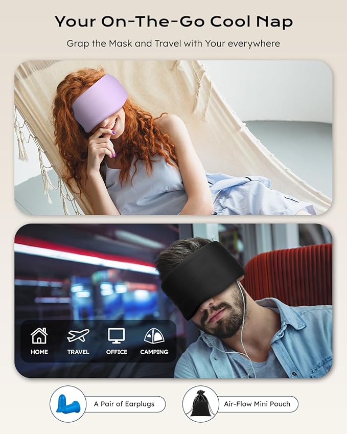 Dual-Sided Sleep Mask for Side Sleepers, Soundless Velcro, Bamboo Fiber & Milk Silk Eye Mask, Zero Pressure Sleeping Mask for Women & Men, Eye Relief Blindfold for Nap, Travel Essentials, Purple