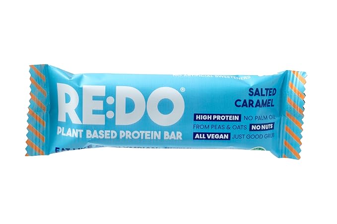 RE:DO Plant based Protein Bars I Swedish Salted Caramel 2.1oz bars I 15g Vegan Protein, Nutrition Protein Bars I High Protein Recovery Bars, No Palm oil I (9 count) (Large, Salted Caramel)