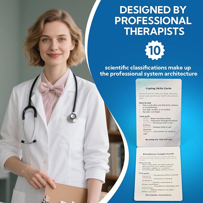 108 Mindfulness Cards for Coping Skills & Mind Brain Emotional Insight Cards - Somatic Therapy for Stress Relief & Anxiety - CBT, Grounding, Self Care Techniques for Teens | Adults | Therapists