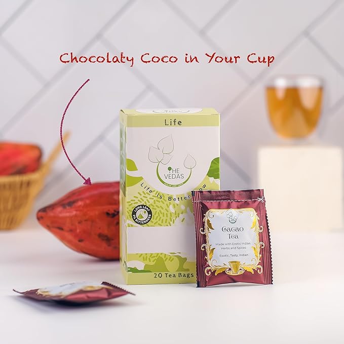 THE VEDAS CACAO TEA | Caffeine Free Herbal Tea | Biodegradable Cotton Teabags | Vegan Chocolate Seed Husks |20 Tea Bags(Pack of 1)