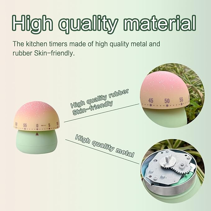 2 Pack Cute Kitchen Timer,100% Mechanical Egg Timer for Kids,60 Minutes Wind up Timer for Cooking/Reading/Do Sports. (Mushrooms)