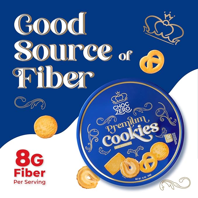 ChocZero Keto Butter Cookies - Sugar Free Danish Shortbread Gift - Gluten Free, Low Carb (1 tin, 12 oz)