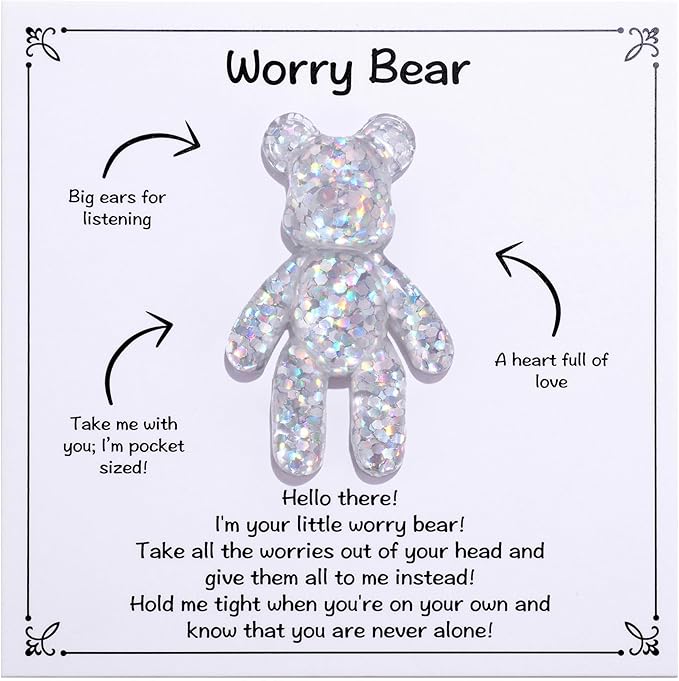 Pocket Bear Hug, Anxiety Relief Gifts, Mental Health Positivity Gift, Autism Fidget Gift, Stress Relief Gift for Her, Comforting Gift for Son Daughter Back to School, White
