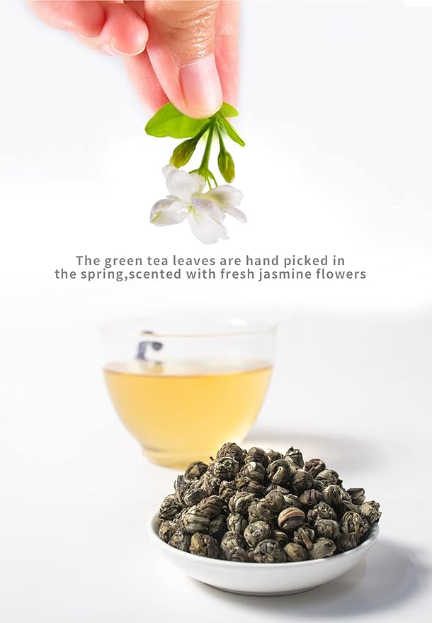 TIAN HU SHAN Jasmine Tea Jasmine Dragon Pearls Green Tea Loose Leaf 4oz (114g) Tin
