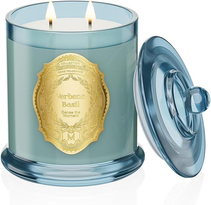 M&SENSE Verbena Basil Candles for Home Scented, 2 Wick 12.7oz Soy Wax Candles Non Toxic,70 Hours Long Burning,Luxury Candles Gift for Stress Relief, Meditation, Yoga