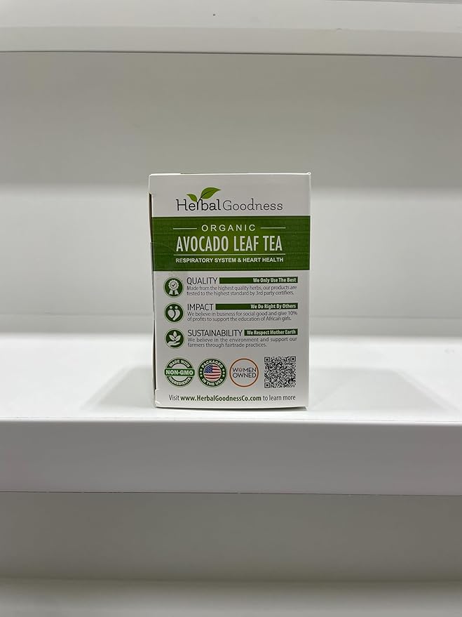 Avocado Leaf Tea - Organic Avocado Green Tea Bags Rich in Calcium, Nutrient Dense, Respiratory & Heart Support - 24/2g Tea Bags - Herbal Goodness