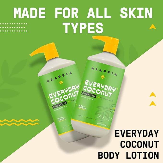 Alaffia EveryDay Coconut Hydrating Body Lotion, Normal to Dry Skin, Moisturizing Support for Soft & Supple Skin, Purely Coconut, 32 Fl Oz