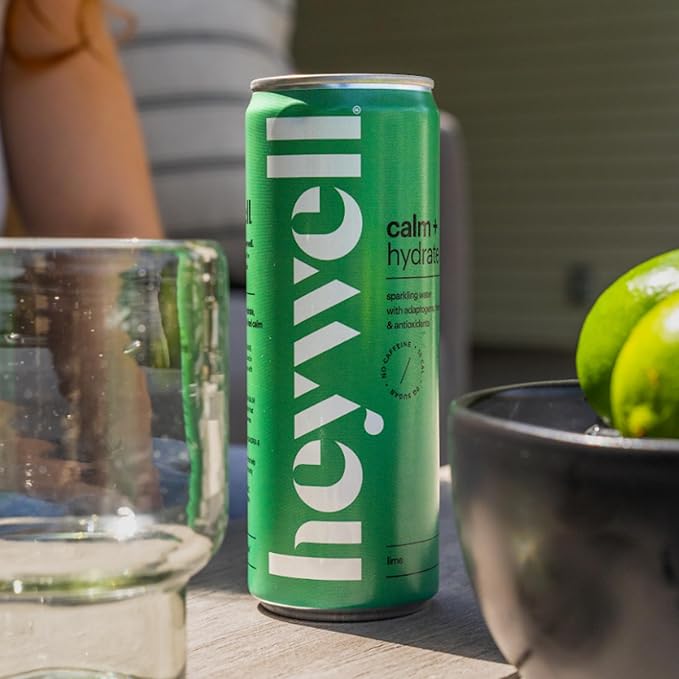 Heywell Sparkling Adaptogenic Water Calm and Restore, Lime Flavor 12 Fluid Ounce (Pack of 12) - Non Caffeinated, Organic, Non GMO, Vegan, Gluten Free, Dairy Free