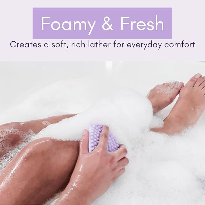 Avilana Silicone Body Scrubber - Food Grade & Lab Tested, Gentle Exfoliating Shower Brush for All Skin Types, Hygienic Quick-Dry Loofah Alternative (Lavender, Massage-Silver)