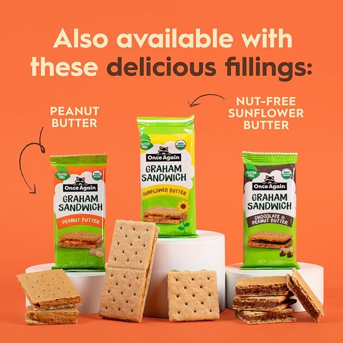 Once Again Chocolate Peanut Butter Graham Sandwiches - Organic, Gluten Free Graham Crackers with PB & Dark Chocolate Filling - Gluten Free Snacks for Kids & Adults - Dairy Free School Snacks, 12 Ct