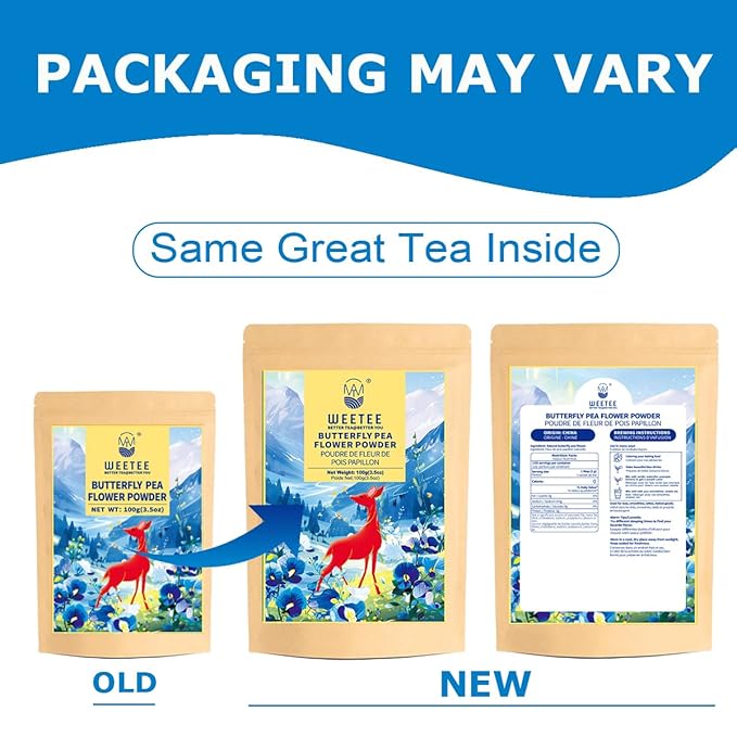 WT WEETEE Butterfly Pea Flower Powder, 100% Natural & Pure from Blue Butterfly Pea Flowers, Caffeine Free Herbal Tea For Blue & Purple Drinks