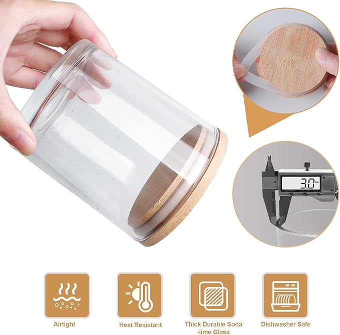 14 oz Glass Candle Jars, 6-Pack 2/3 Wick Candle Jars for Making Candles, Empty Thick Glass Wide-Mouth Jars with Bamboo Lids & Wick Kits, Candle Containers Bulk - Clear