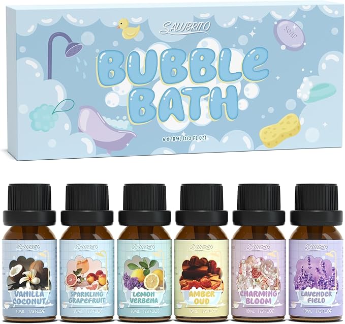 SALUBRITO Bath Fragrance Oils, Premium Essential Oil Set for Diffuser, Soap, Candle Making Scents, Vanilla & Coconut, Sparkling Grapefruit, Lemon Verbena, Amber Oud, Charming Bloom, Lavender Field