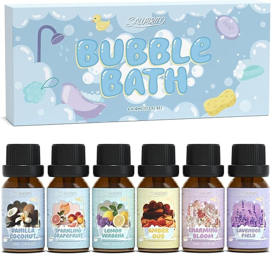 SALUBRITO Bath Fragrance Oils, Premium Essential Oil Set for Diffuser, Soap, Candle Making Scents, Vanilla & Coconut, Sparkling Grapefruit, Lemon Verbena, Amber Oud, Charming Bloom, Lavender Field