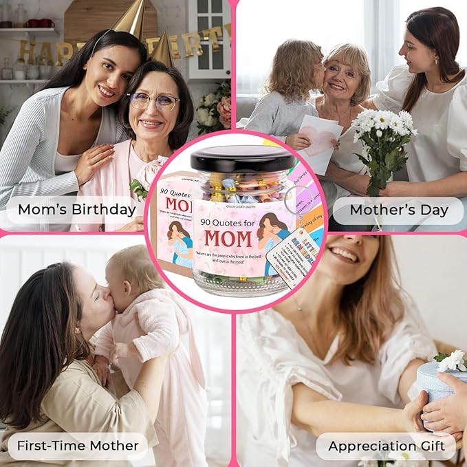 90 Love Notes for Mom in a Jar with NFC Keychain, Positive Affirmation Cards, Emotional Support Jar with Daily Affirmations for Women, Birthday Gifts for Mom, Mom Gifts from Daughters