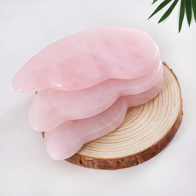 LZLRUN Rose Quartz Jade Roller Real Jade Gua Sha Board Mushroom Massager Face Lifting Tool Facial Guasha Massage Tool (Ear Shape)