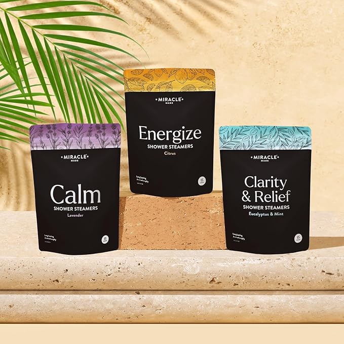 Miracle Made Citrus Mint Aromatherapy Shower Steamers – Essential Oil Shower Bombs for Relaxation, Nasal Relief & Daily Self-Care – 15 Shower Melt Tablets