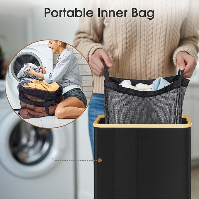 Laundry Basket Clothes Hamper with Lid and Side Pocket Large Collapsible Laundry Baskets with Handle, Freestanding Hampers for Bedroom Aesthetic, Dorm, Bathroom, Laundry Room (80L, Black)