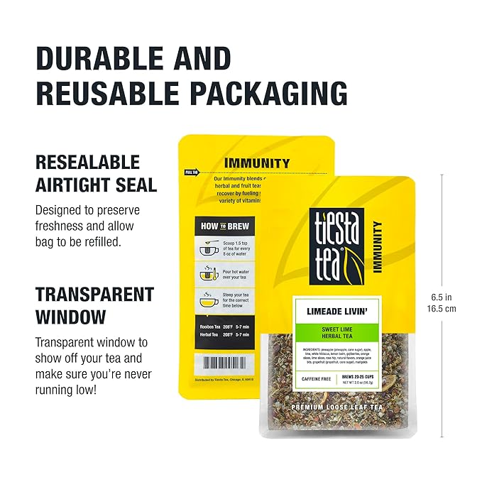 Tiesta Tea - Limeade Livin, Loose Leaf, Sweet Lime Herbal Tea, Non-Caffeinated Fruit Blend, Make Hot or Iced Up to 25 Cups, 2 oz Resealable Pouch