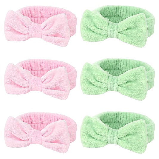 WHAVEL 6 Pack Spa Headbands - Soft Head Bands for Makeup, Skincare & Face Washing Spa Witch Party Favors (Pink & Green)