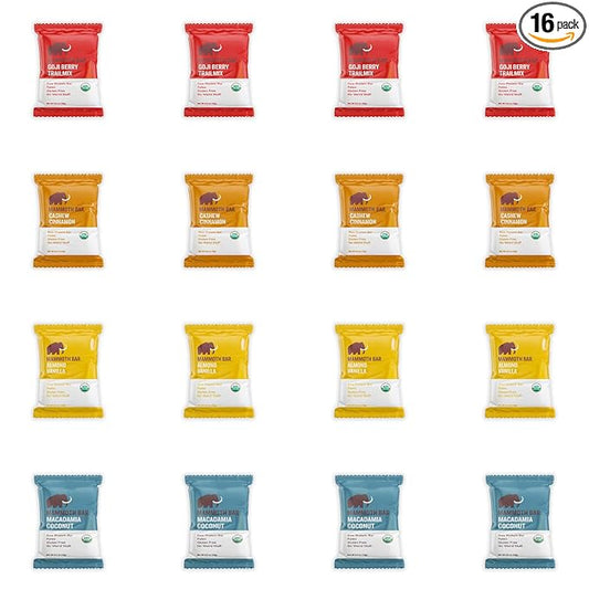 Mammoth Bar Mini - Variety Pack of our Mini Organic Protein Bars – Made with Premium Nuts & Egg White Protein • Organic • Paleo • Gluten Free • GMO Free • Raw - 16 Mini Bars