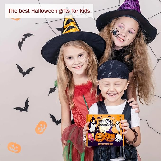 Spooky Bath Bombs for Kids with Surprise Inside, Bubble Bath Bomb with Halloween, Fruity Scents, Relaxing Aromas, Ideal Birthday Gift for Girls