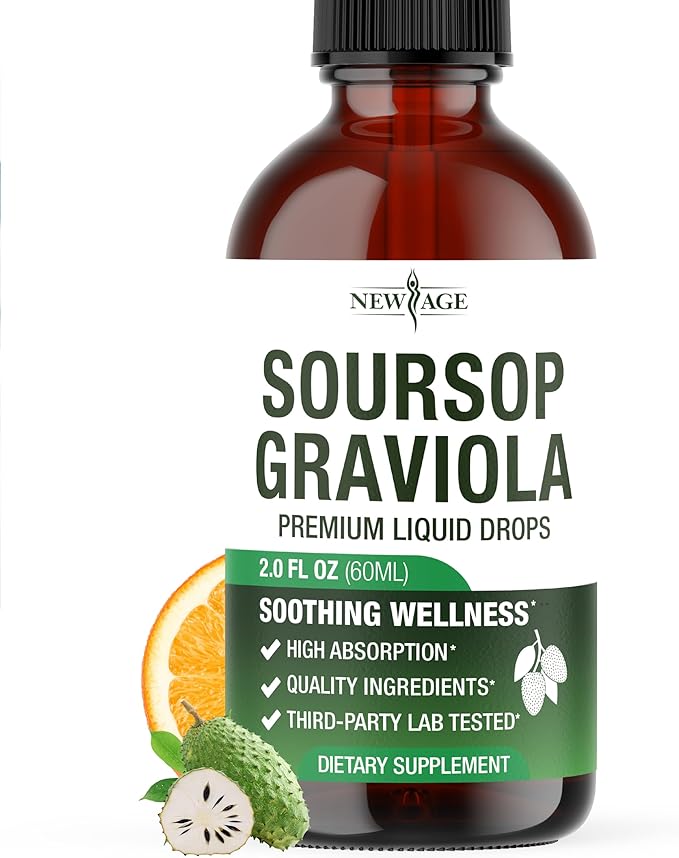 NEW AGE Soursop Drops - Soursop Bitters Liquid with Soursop Fruit and Leaves, Elderberry, Vitamin C and Olive Leaf - Multimineral & Vitamins Superfood - 2 oz