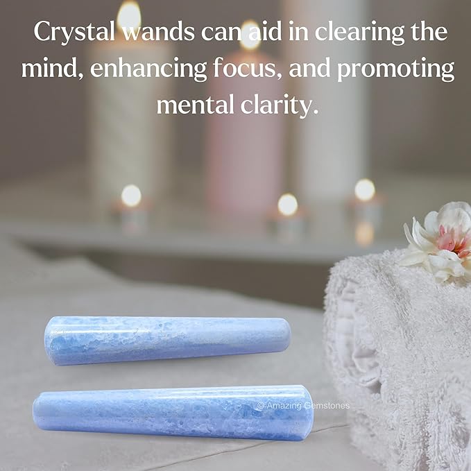 Amazing Gemstone Blue Calcite Crystal Wand Massage Stick - Pelvic Wand Gua Sha for Adults - Crystals and Healing Stones Massage Wands for Adults Gifts (Smooth)