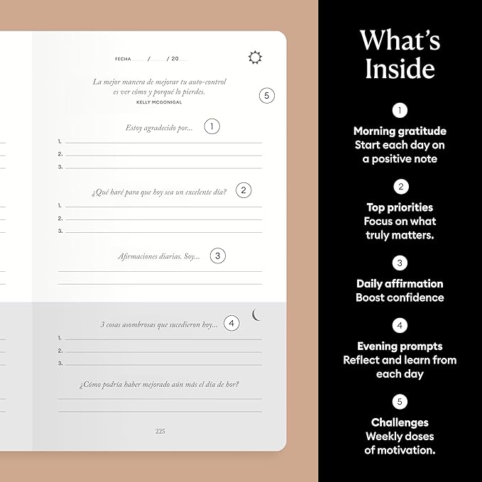 Intelligent Change Spanish Five Minute Journal, Original Daily Gratitude Journal, Reflection & Manifestation Journal for Mindfulness, Undated Daily Journal, Plastic-Free