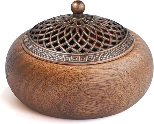 Acacia Wood Incense Burner for Cones & Coils, with Sticks Holder - 3-in-1, Zen Meditation Yoga Home Room Decor