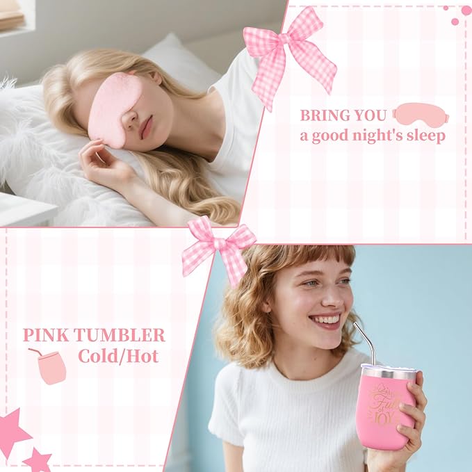 Birthday Gifts for Women Friendship Unique - Pink Bow Birthday Gifts for Teen Girls - Self Care Get Well Soon Presents Basket for Mom Sister Friend Bestie Wife Her Girlfriend Coworkers