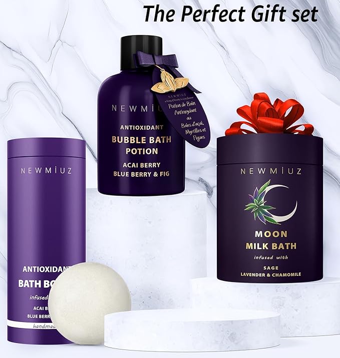 Natural Bath Bombs Skin Nourishing Detox Moisturize Antioxidant Acai Blueberry Luxury Fizzing Spa Bubble Bath Gift Set for Sensitive Skin Stress Relief Relaxation Gift Birthday Christmas