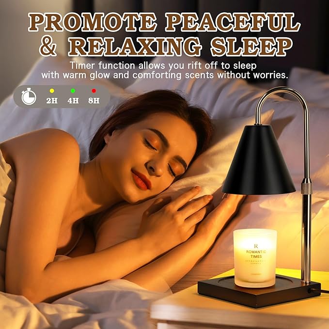 Candle Warmer Lamp with Timer Dimmer, Electric Candle Lamp Warmer for Bedroom Decor, Christmas Gifts for Women, Mom, Adjustable Metal Candle Lamp, Mom Gifts, Home Decor for House Warming Gifts, Black